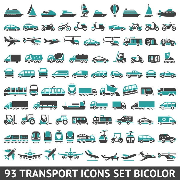 93 Conjunto iconos de transporte bicolor — Vector de stock