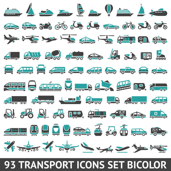 93 Transport icons set bicolor
