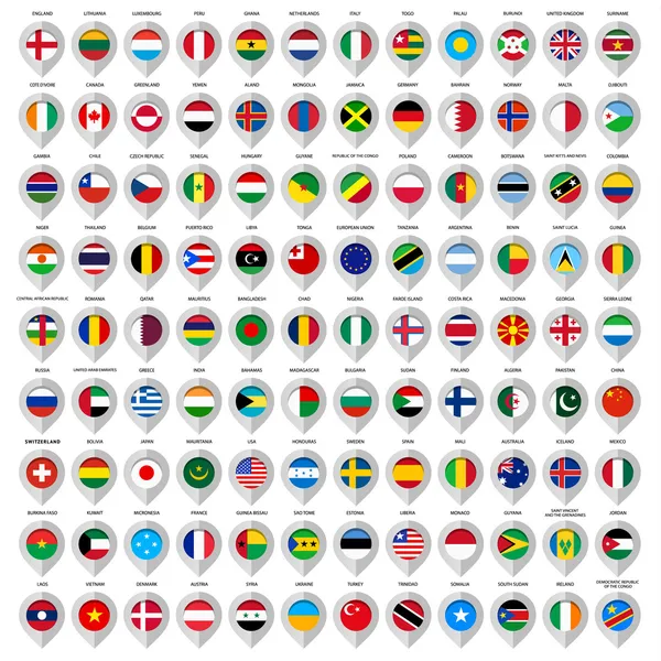 108 Map gray marker with flags. Big set — Stock Vector