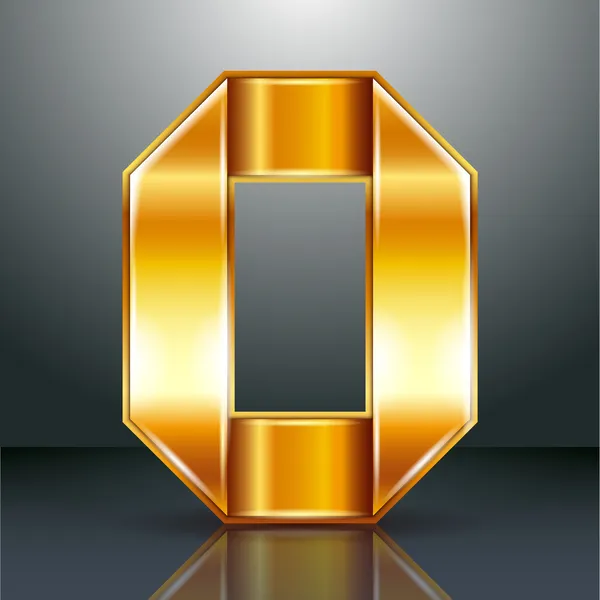 Number metal gold ribbon - 0 - zero — Stock Vector