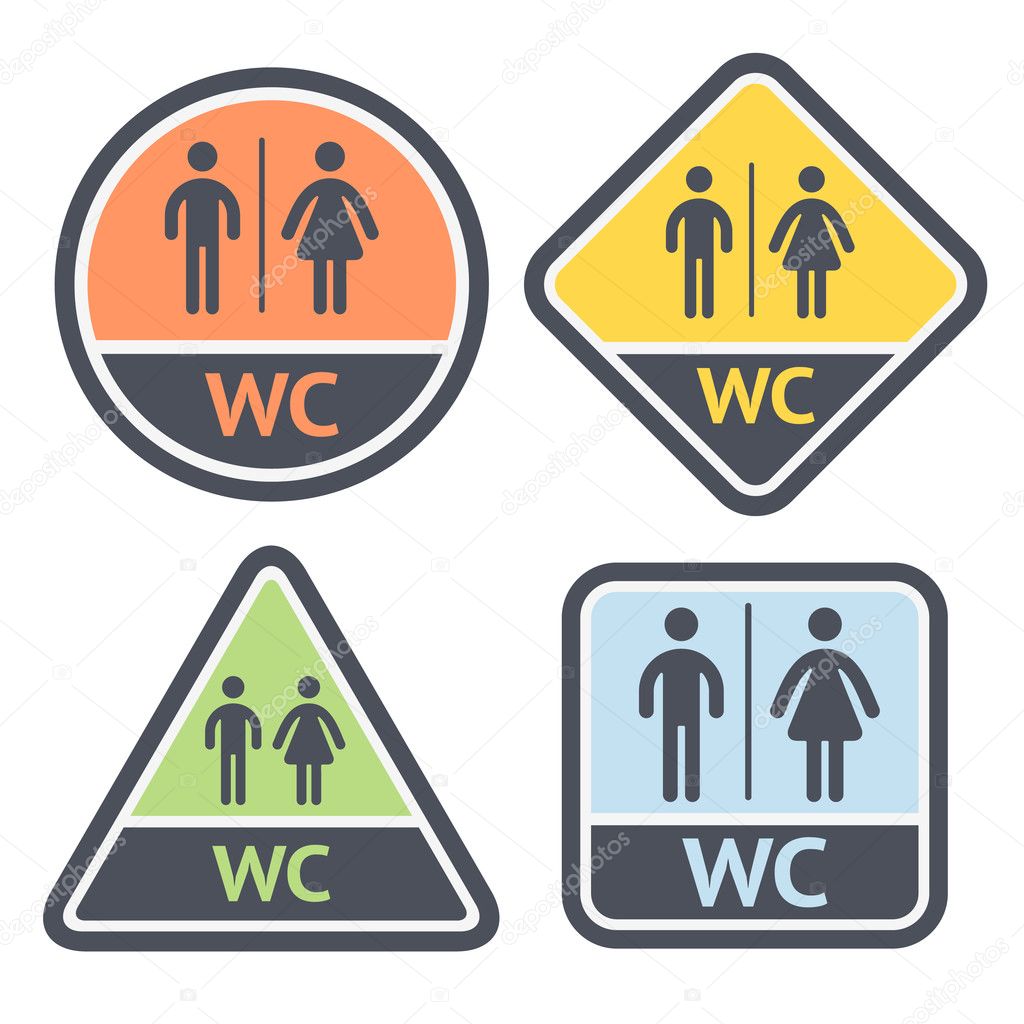 Restroom symbols set, flat signs retro color