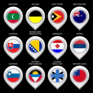 Map marker with flag-set twelfth clipart