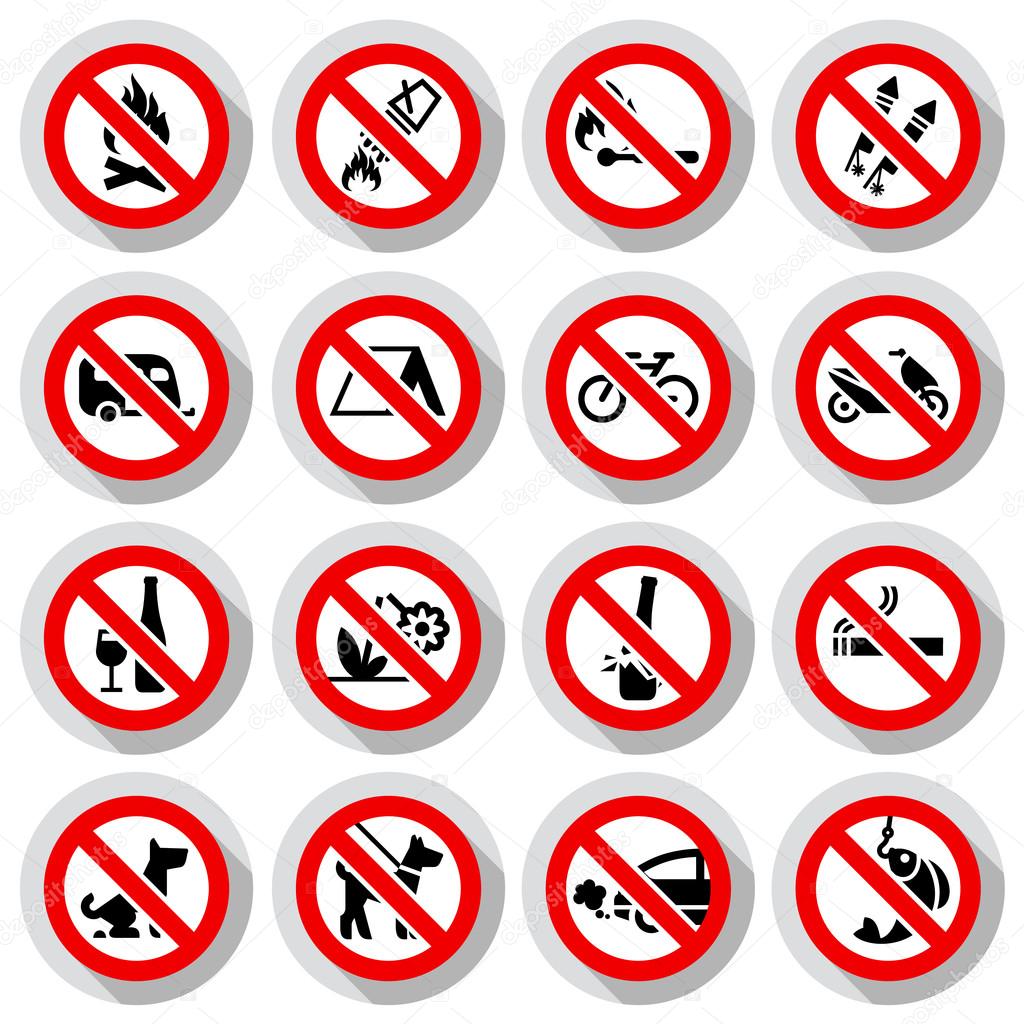 Set Prohibited signs on paper stickers