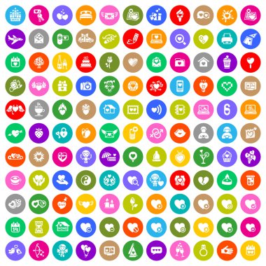 Valentines day color circle icons set vector