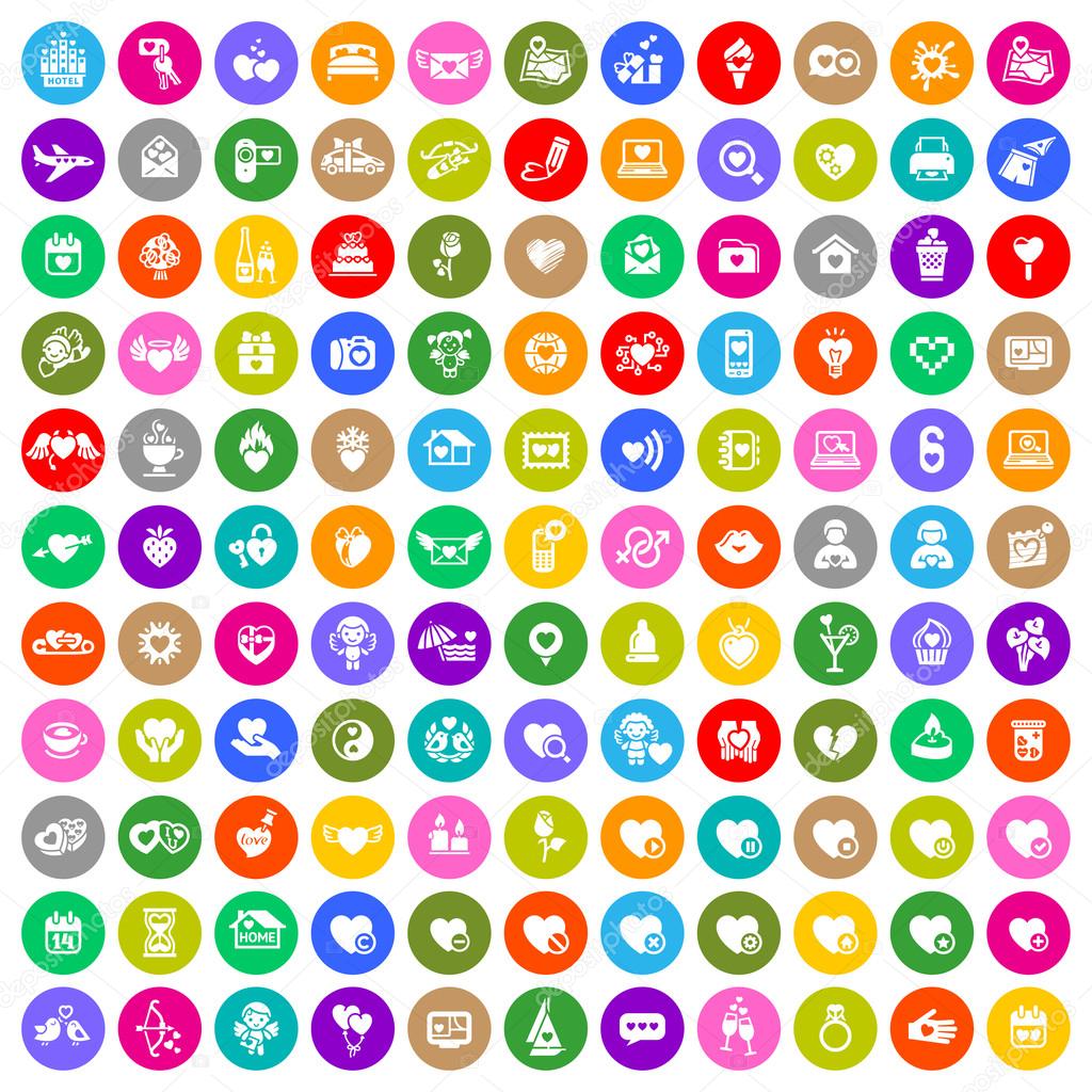 Valentines day color circle icons set