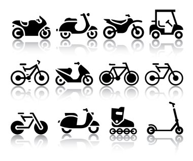 motosiklet ve bisikletler siyah Icons set