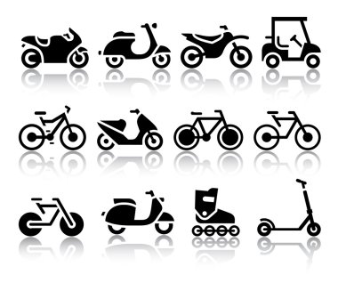 Motorcycles and bicycles set of black icons clipart