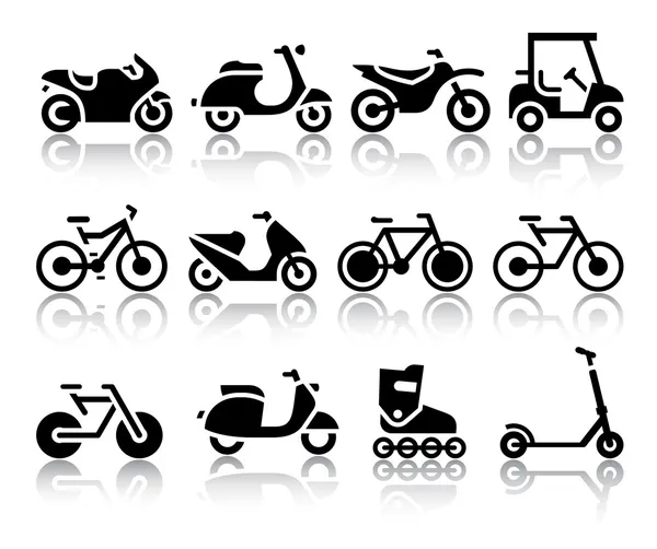 Motorräder und Fahrräder Satz schwarzer Symbole Stockvektor