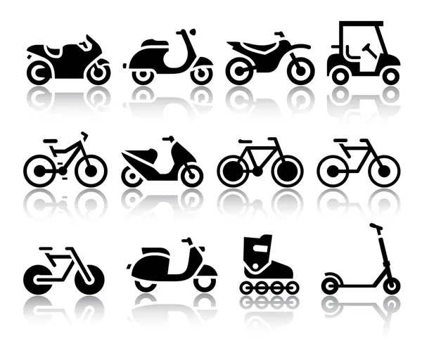 Motorrijwielen en rijwielen set van zwarte iconen Stockvector