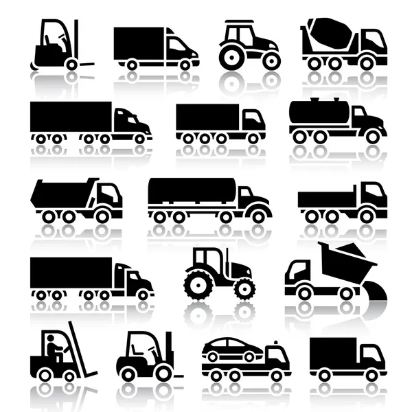 Set van vrachtwagen zwarte pictogrammen — Stockvector