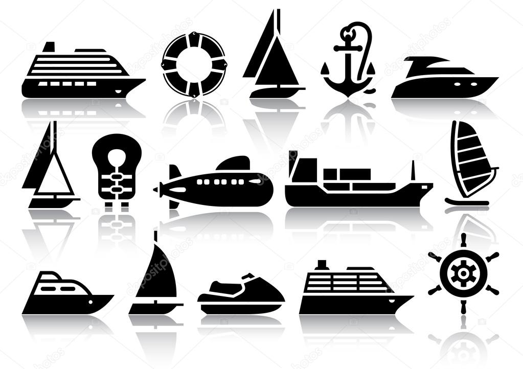Set of Water transport black icons