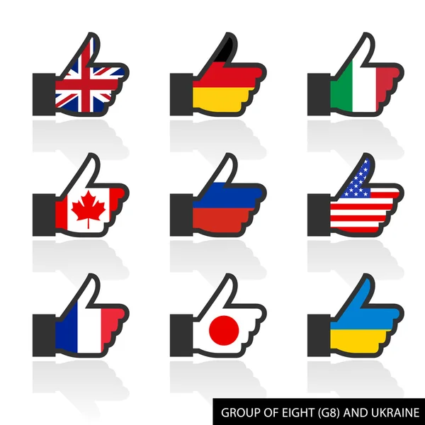 Set of G8 flags with shadow, like — Stock Vector