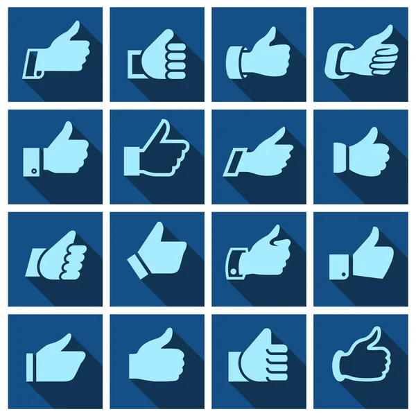 Like, set icons on blue squares — Stock Vector