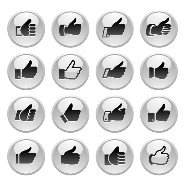 Like, set icons on round gray button — Stock Vector