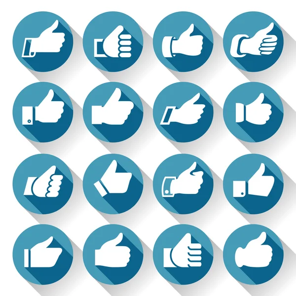 Thumbs up, set icons on round blue buttons — Stock Vector