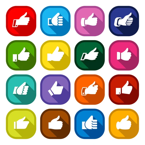 Thumbs up, set colored buttons — Stock Vector