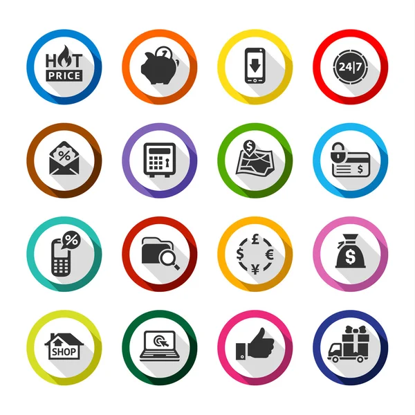 Compras de color plano iconos conjunto 02 — Vector de stock