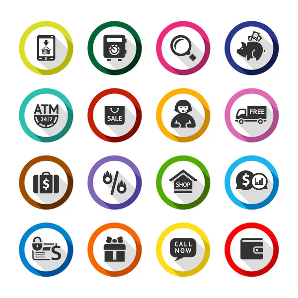 Compras de color plano iconos conjunto 04 — Vector de stock