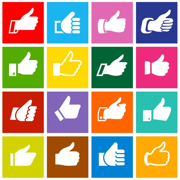 Like, set icons on colored squares — Stock Vector