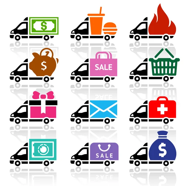 Delivery truck flat icons set — Stock Vector