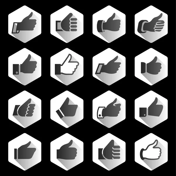 Like, set black icons on rounded hexagon — Stock Vector