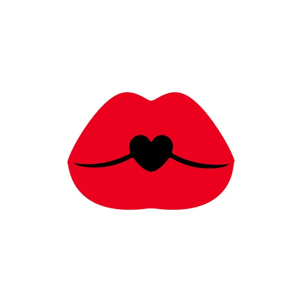 Krásné rudé rty, samičí ústa se srdcem — Stockový vektor
