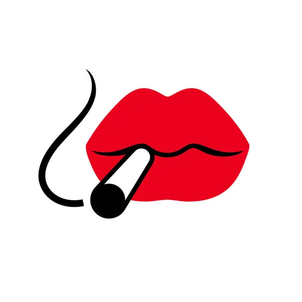 Lèvres tenant la cigarette dans la bouche rouge — Image vectorielle