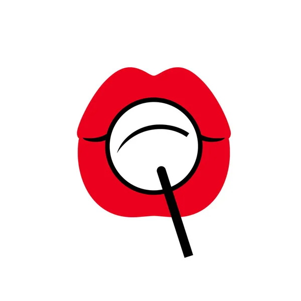 Léchage de bouche sucette, lèvres et bonbons sur un bâton — Image vectorielle