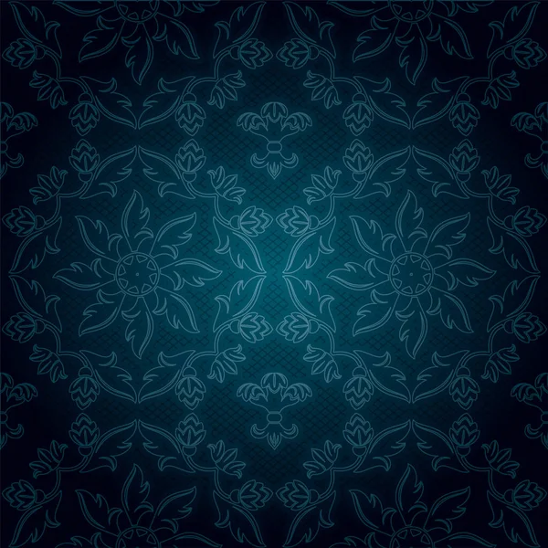 Sierlijke kant blauwe achtergrond, bloemen patroon — Stockvector