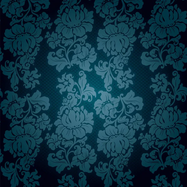Encaje decorativo fondo azul, patrón de flores — Vector de stock