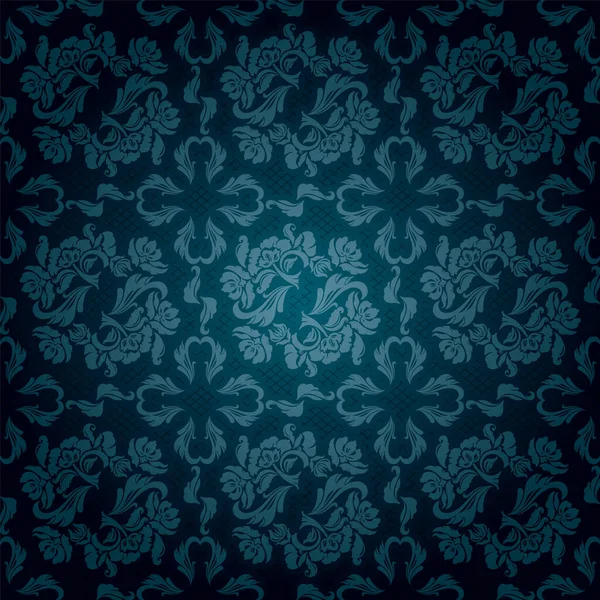 Renda ornamental fundo azul, padrão de flores — Vetor de Stock