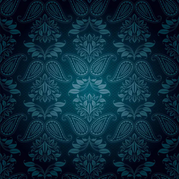 Dentelle décorative fond bleu, motif de fleurs — Image vectorielle