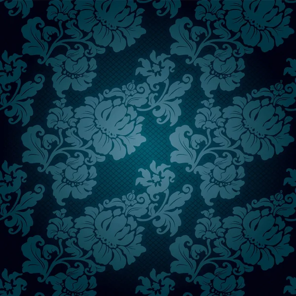 Okrasné krajka modré pozadí, květiny vzor — Stockový vektor