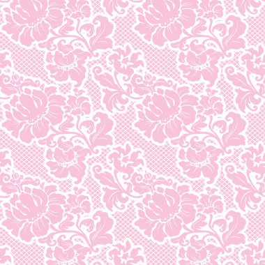 Süslü dantel pembe arka plan, çiçek deseni, vektör 10.