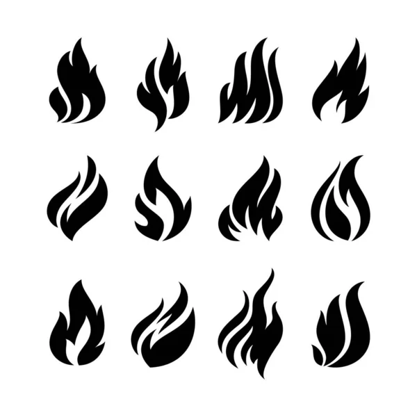 Fire Flames Set Black Icons Vector Illustration — Stock Vector