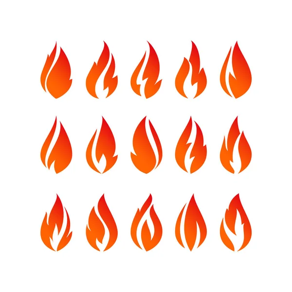Llamas Fuego Iconos Naranjas Ilustración Vectorial — Vector de stock