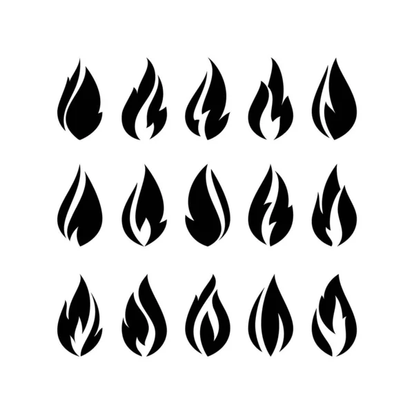 Fire Flames Set Black Icons Vector Illustration — Stock Vector