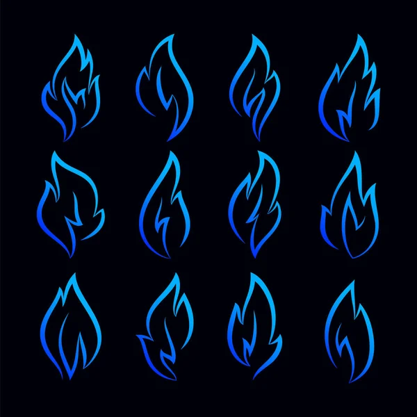 Feuerflammen Blaue Ikonen Linearer Stil — Stockvektor