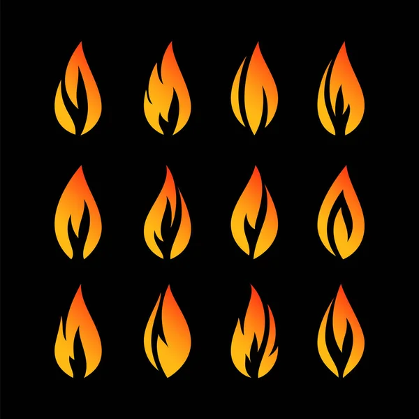 Feuerflammen, orangefarbene Symbole — Stockvektor