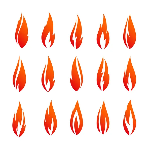 Vuur vlammen, zet oranje pictogrammen — Stockvector