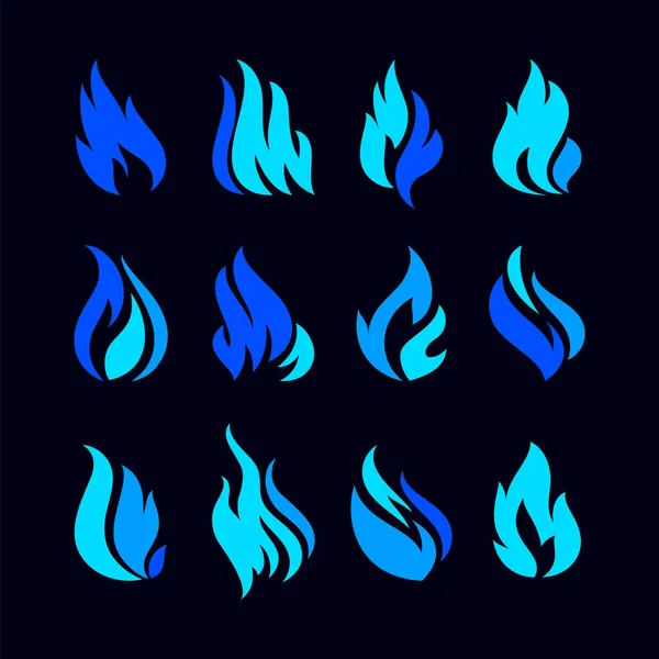 Tűz lángok, kék ikonok — Stock Vector