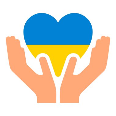 Ukrayna bayrağı, kalp simgesini tutan eller