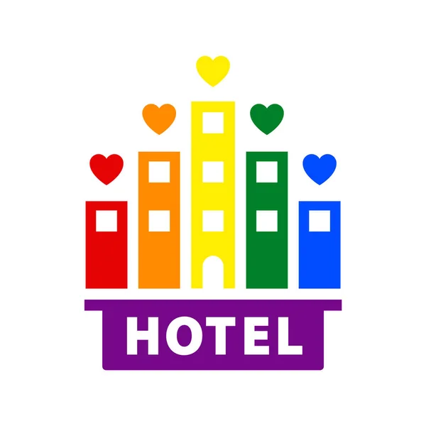 Símbolo Hotel Con Bandera Arco Iris Lgbt Orgullo — Vector de stock