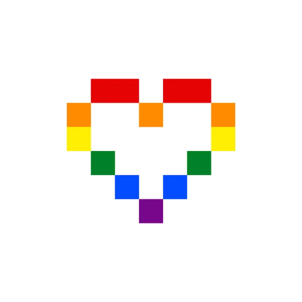 Symbole Pixel Coeur Avec Drapeau Arc Ciel Lgbt Fierté — Image vectorielle