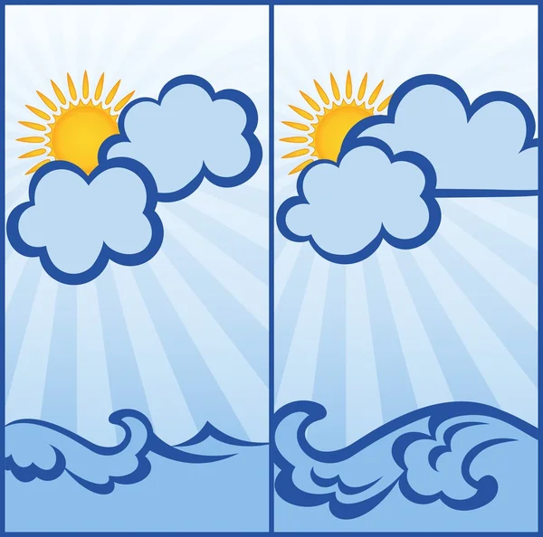 Abstract postcard with clouds and waves — Stock Vector