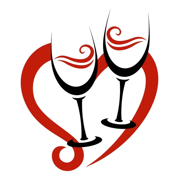 Два абстрактних склянок червоне вино & серця Стокова Ілюстрація