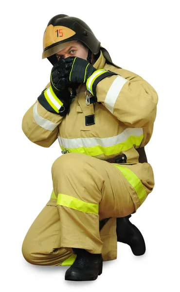 Fireman covers his face — Stock Photo, Image