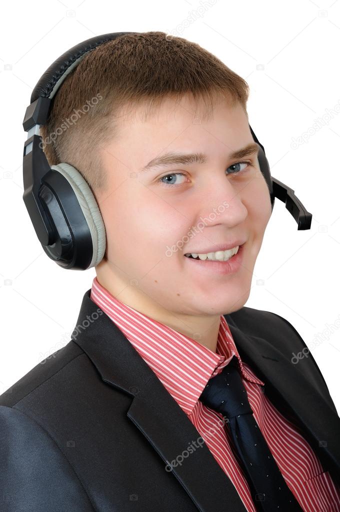Young man in headphones - callas center operator