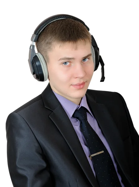 Young man in headphones - callas center operator — Stock Photo, Image