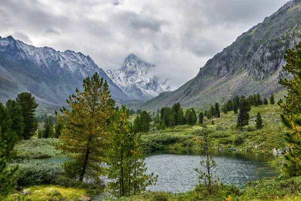 シベリアの山々の美しい小さな湖 悪天候下での森林ツンドラ イースタン セイアン ブリヤート ロシア — ストック写真